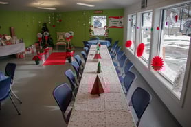 Twincraft's break room decorated as the North Pole