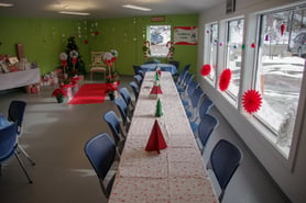 Twincraft's break room decorated as the North Pole