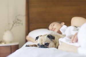 woman and dog sleeping